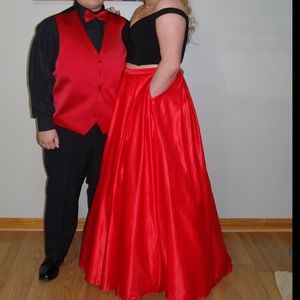 Red and black off the shoulder two piece dress